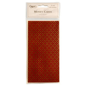 Caspari Money Holder Cards 4 Ct Envelopes Diamond Brocade Red Gold Sealed New